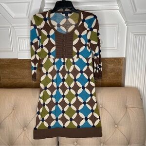 BODEN Green Blue Brown Geometric Print Wool Dress Sz 8